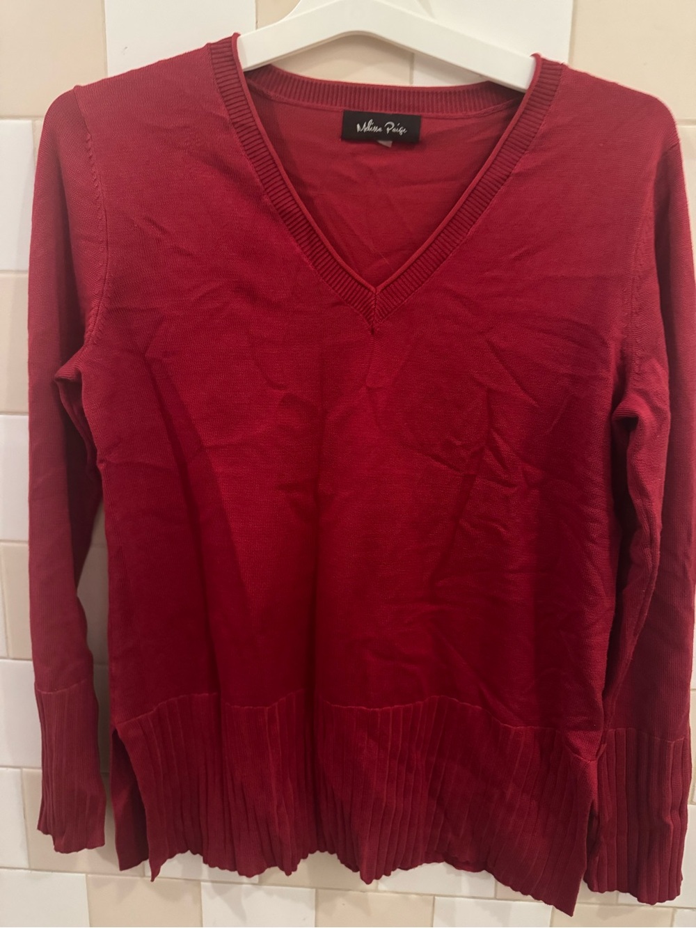 Melissa Paige Deep Red V-Neck Sweater
